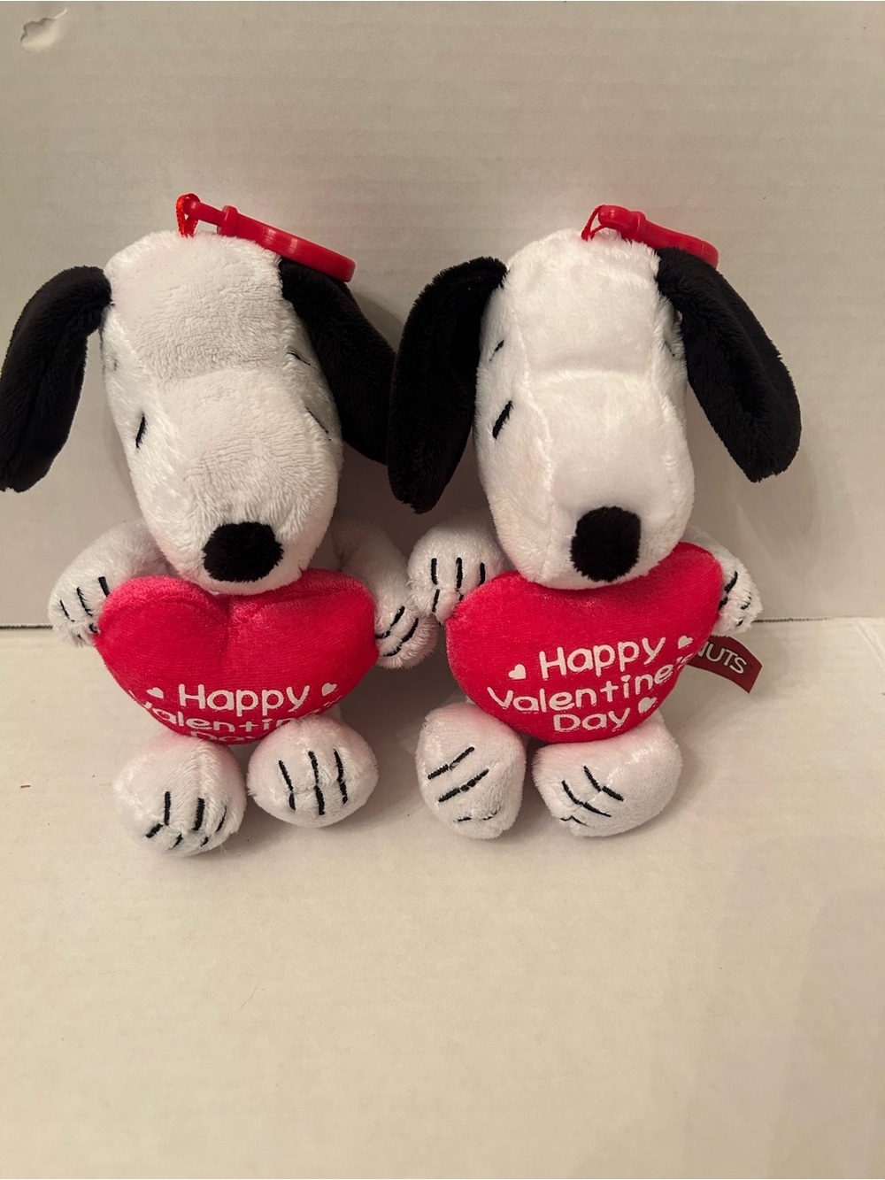 Peanuts White & Black Snoopy Plush with Red Heart Pair